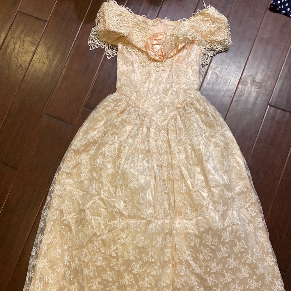 Cottagecore light peach formal prom dress
